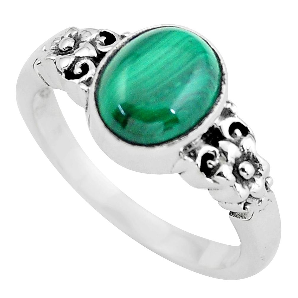 Natural green malachite (pilot's stone) 925 silver solitaire ring size 9 p55812