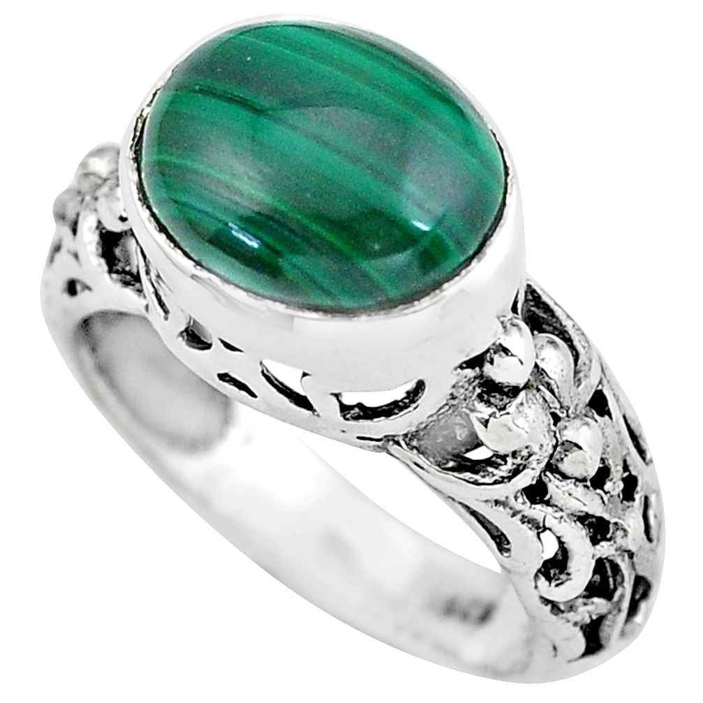 Natural green malachite (pilot's stone) 925 silver solitaire ring size 6 p55997