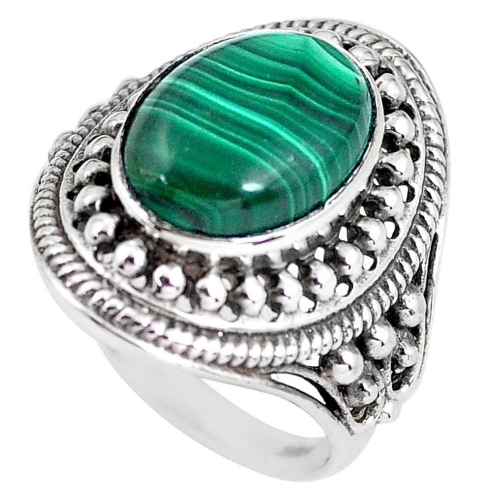 Natural green malachite (pilot's stone) 925 silver solitaire ring size 9 p61152