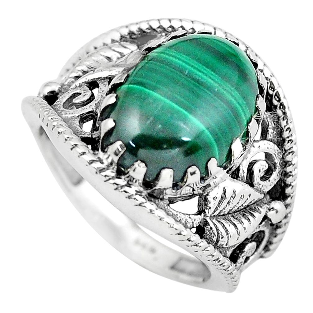 Natural green malachite (pilot's stone) silver solitaire ring size 7 p55977