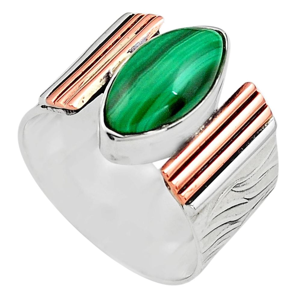 6.31cts natural green malachite 925 silver 14k gold solitaire ring size 9 p81006