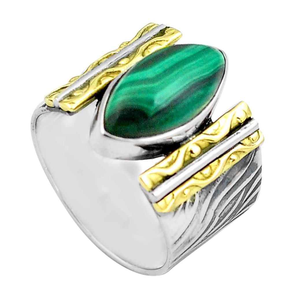 7.08cts natural green malachite 925 silver 14k gold solitaire ring size 7 p87925