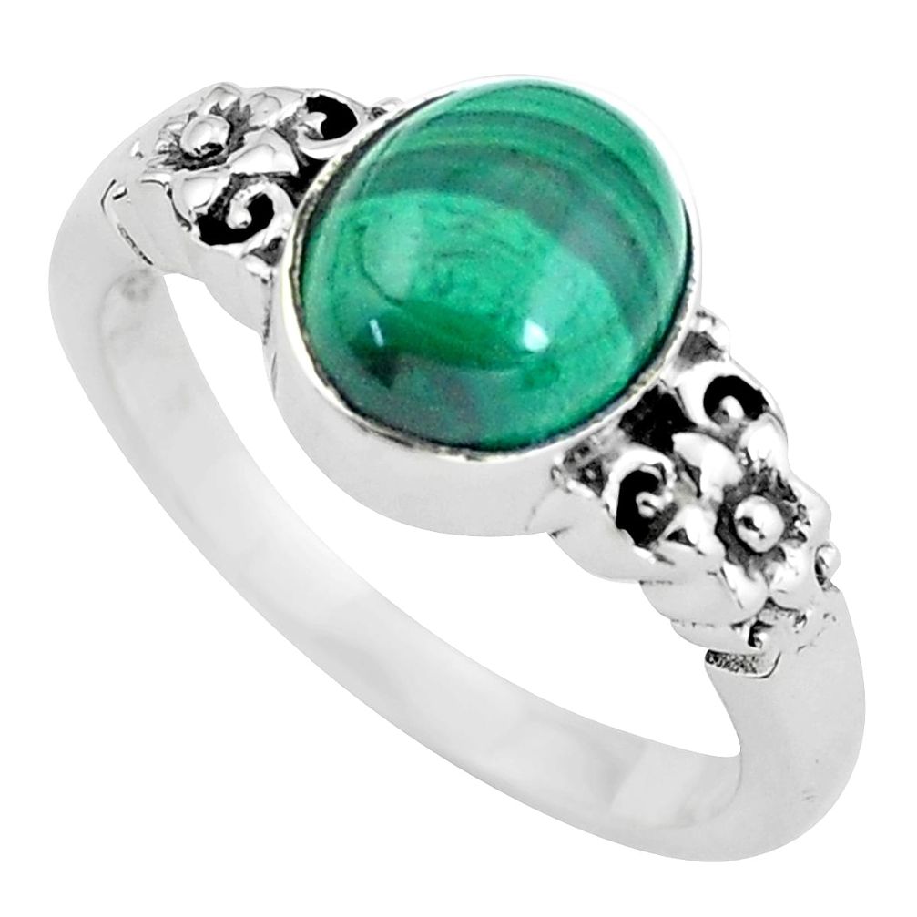 4.82cts natural green malachite 925 silver flower solitaire ring size 8 p61107