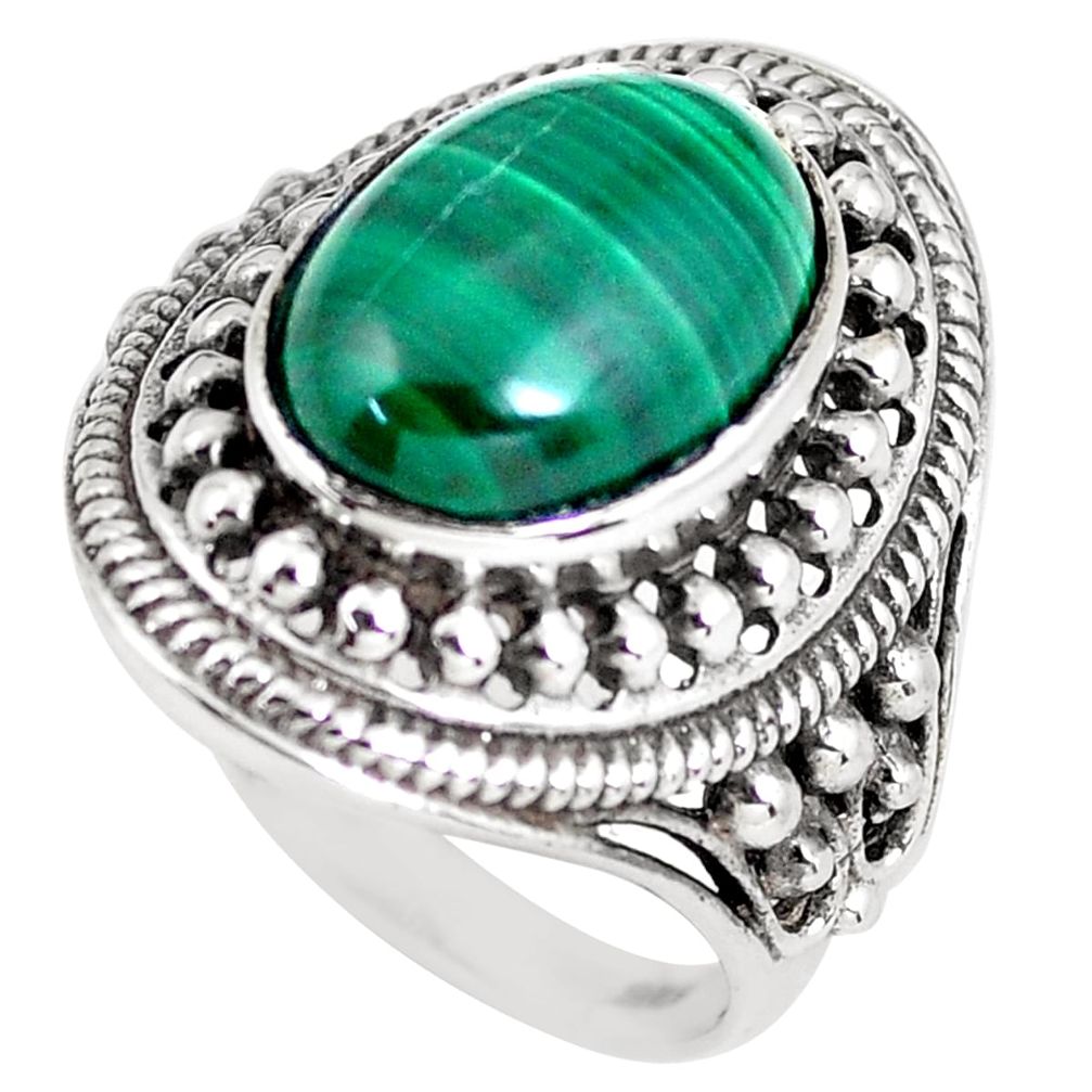 6.61cts natural green malachite 925 silver solitaire ring size 8.5 p56035