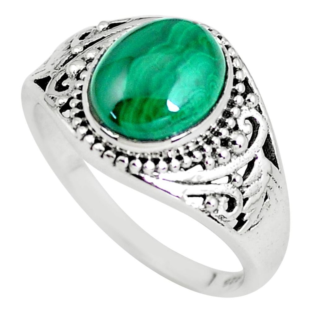 4.40cts natural green malachite 925 silver solitaire ring size 9 p56052