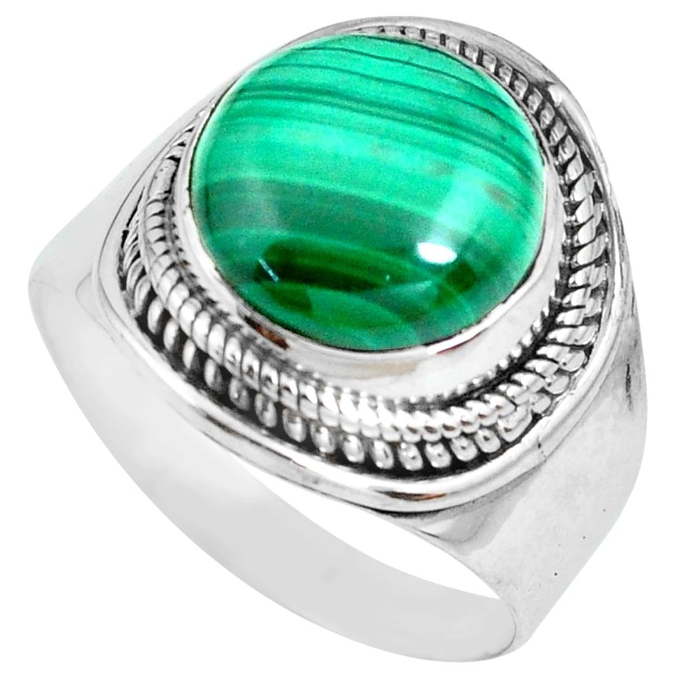 6.46cts natural green malachite 925 silver solitaire ring size 8.5 p70286