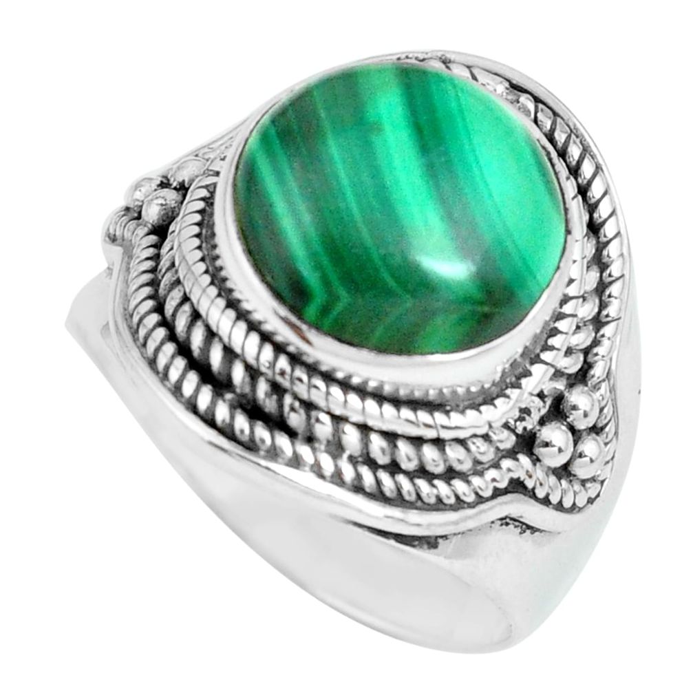 6.33cts natural green malachite 925 silver solitaire ring size 7 p70290