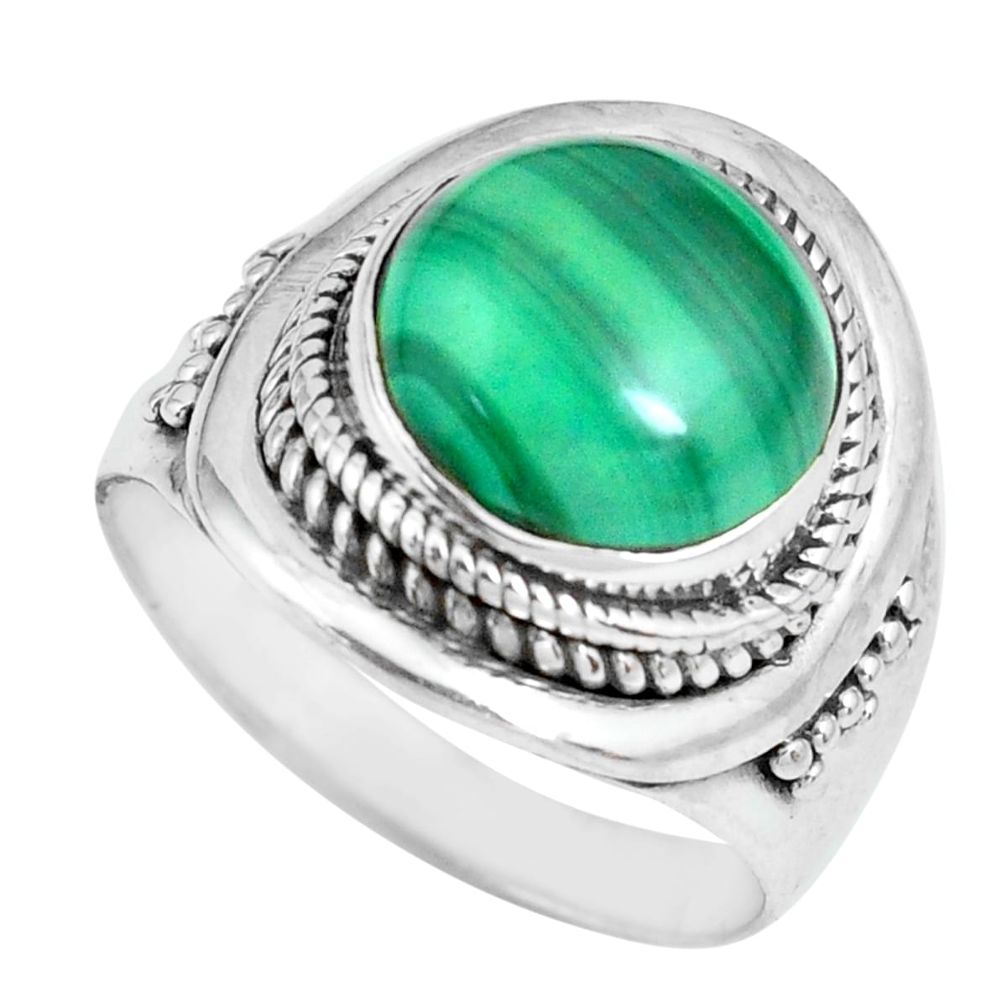 6.53cts natural green malachite 925 silver solitaire ring size 7 p70292