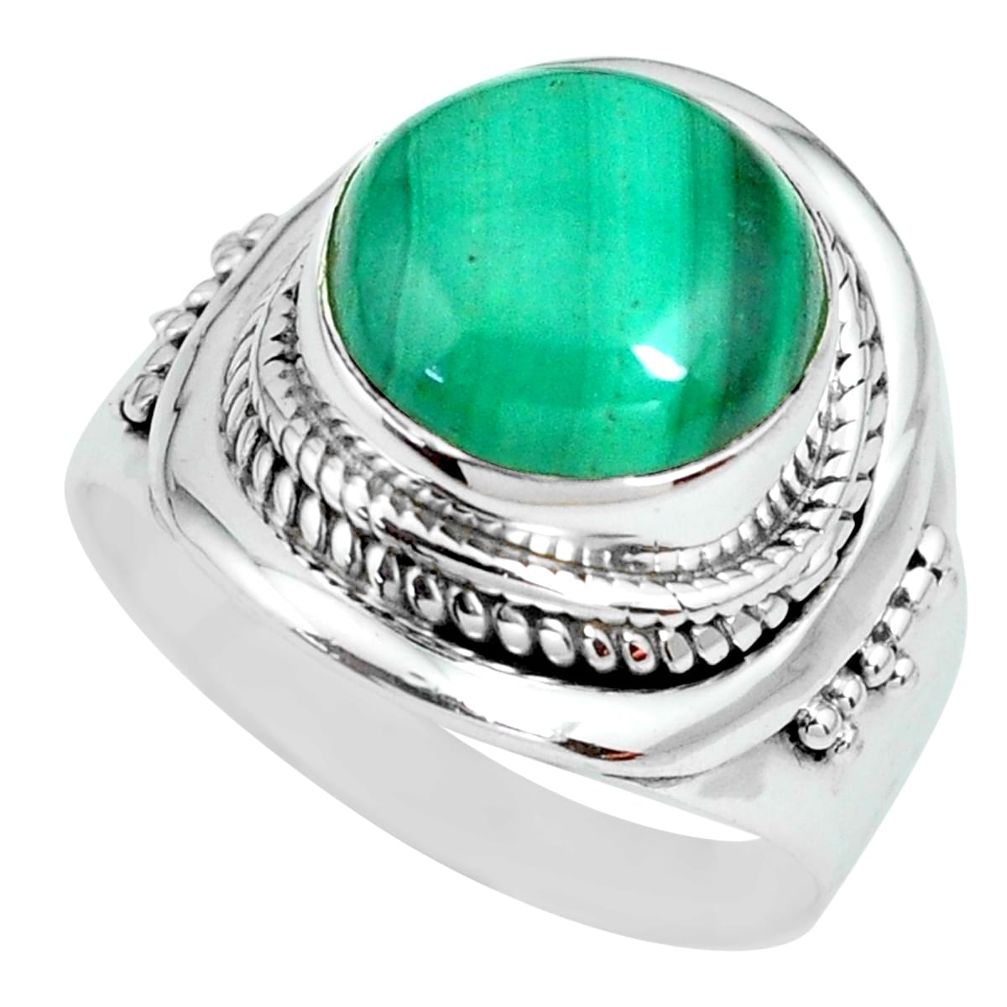 6.35cts natural green malachite 925 silver solitaire ring size 8.5 p70295