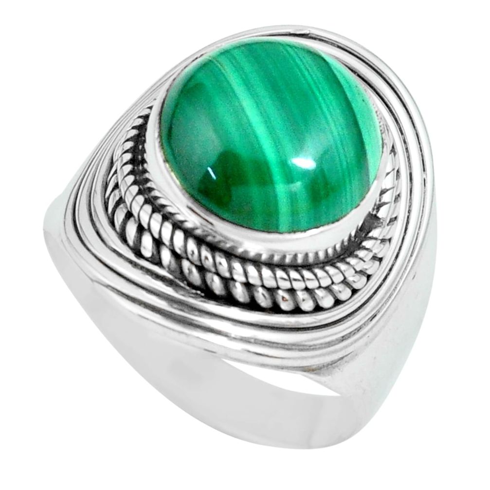 6.76cts natural green malachite 925 silver solitaire ring size 7.5 p70297
