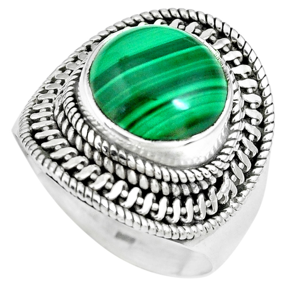 6.72cts natural green malachite 925 silver solitaire ring size 8.5 p70318