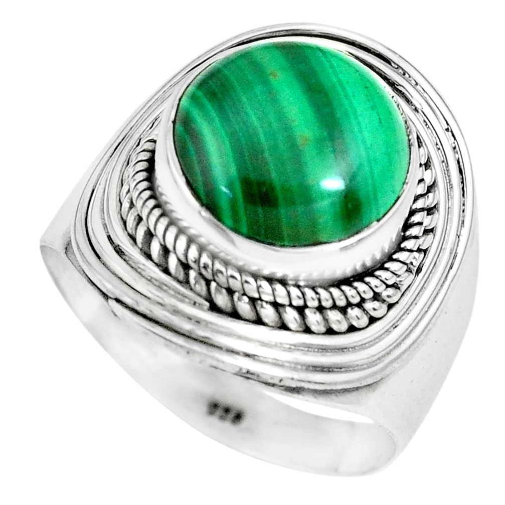 6.69cts natural green malachite 925 silver solitaire ring size 8.5 p70319