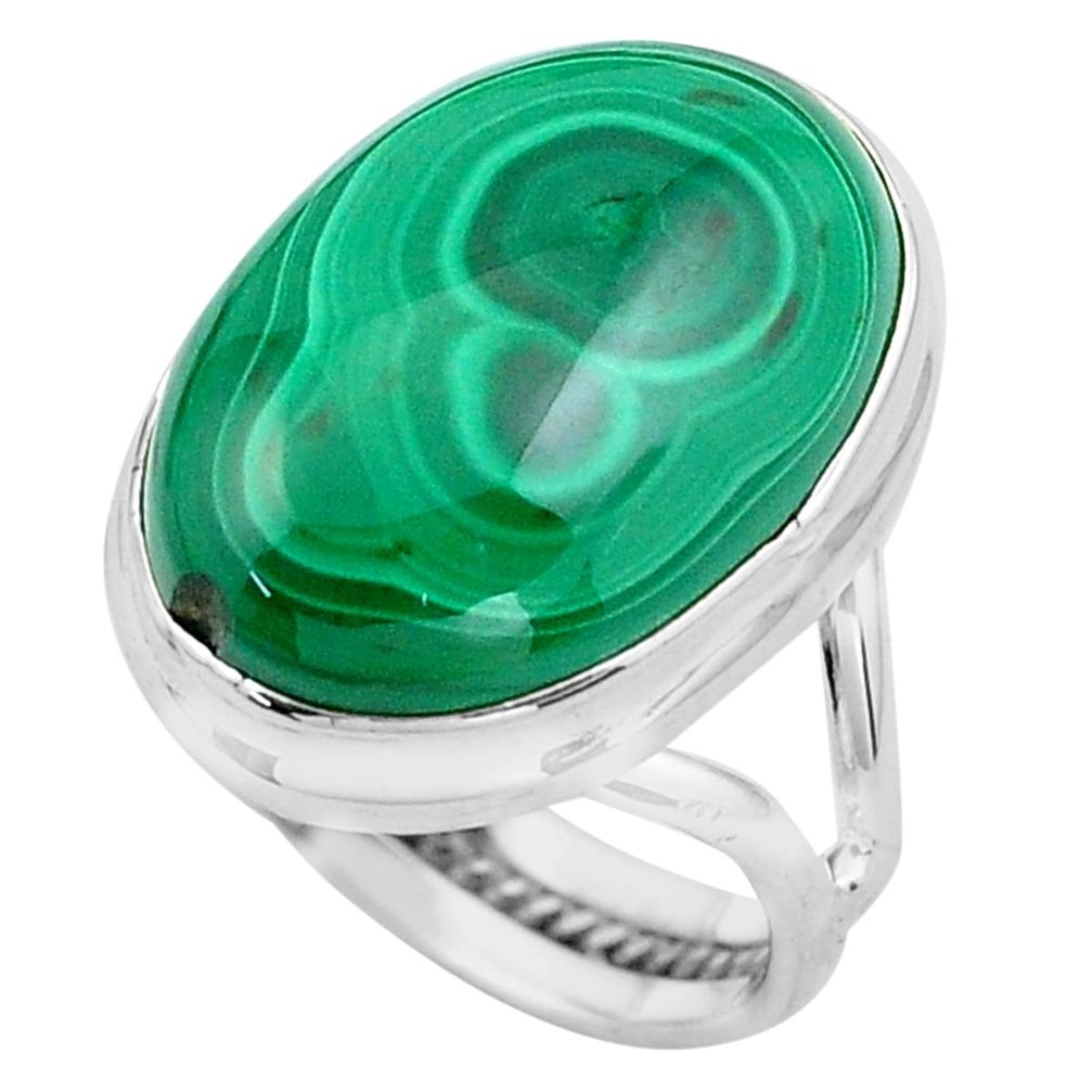 19.12cts natural green malachite 925 silver solitaire ring size 8 p86073