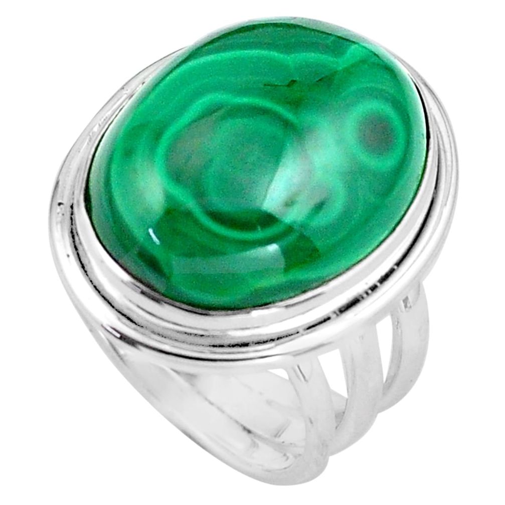 15.64cts natural green malachite 925 silver solitaire ring size 7 p86082