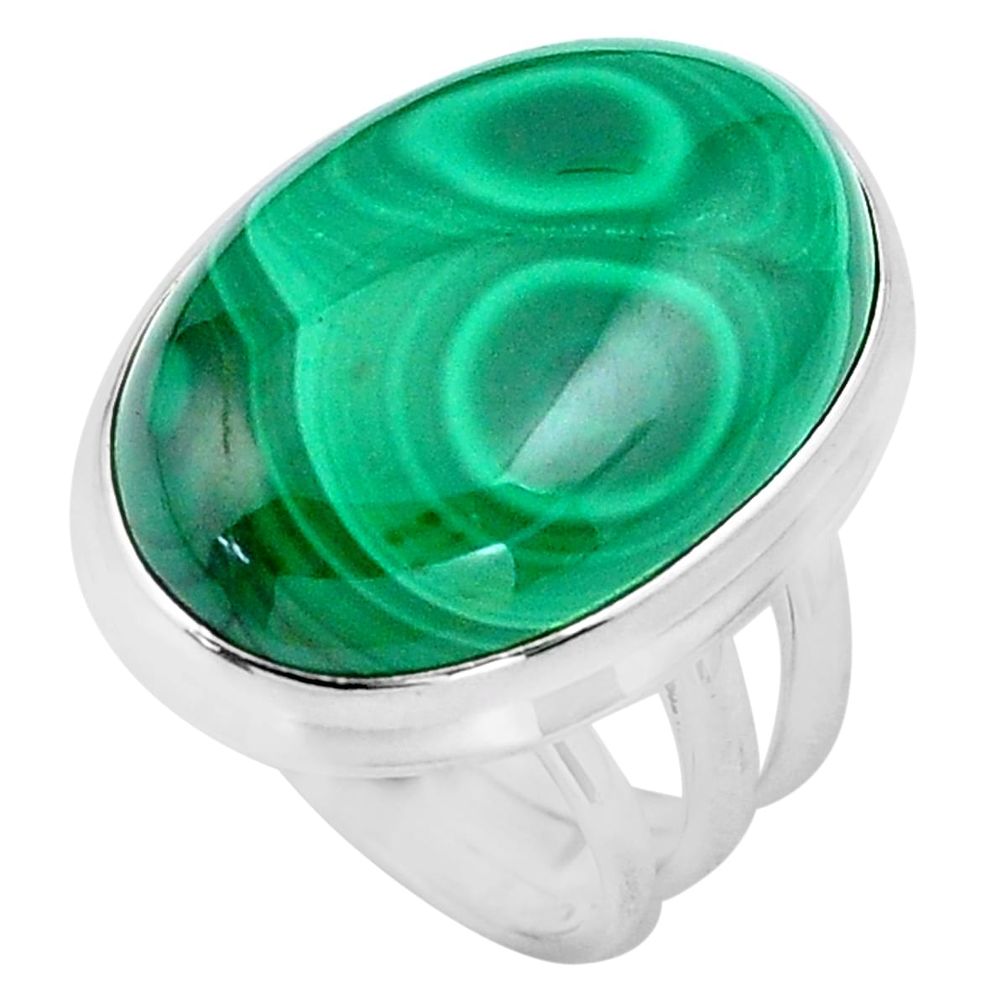18.51cts natural green malachite 925 silver solitaire ring size 5 p86093