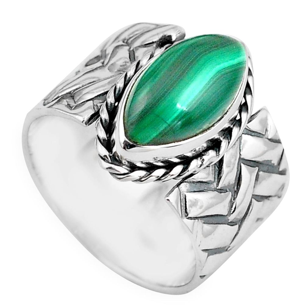 6.42cts natural green malachite 925 silver solitaire ring size 7.5 p87966