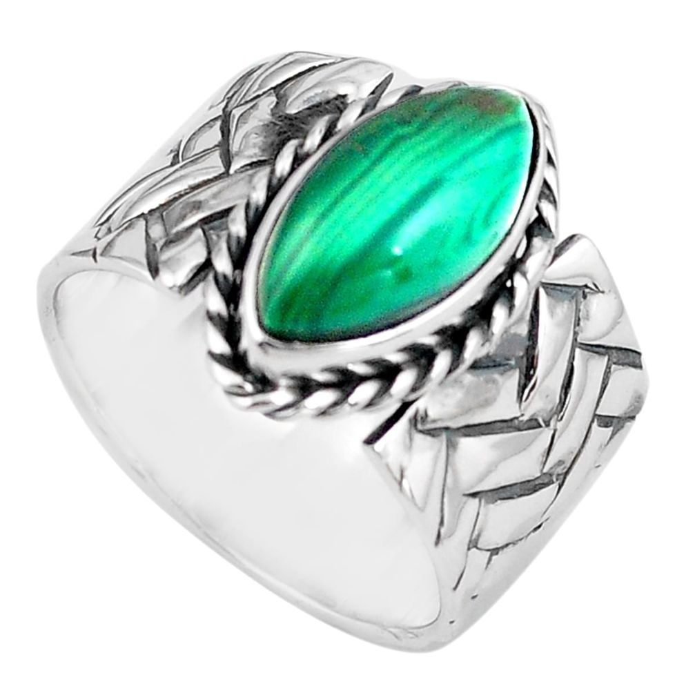 6.42cts natural green malachite 925 silver solitaire ring size 8.5 p87969