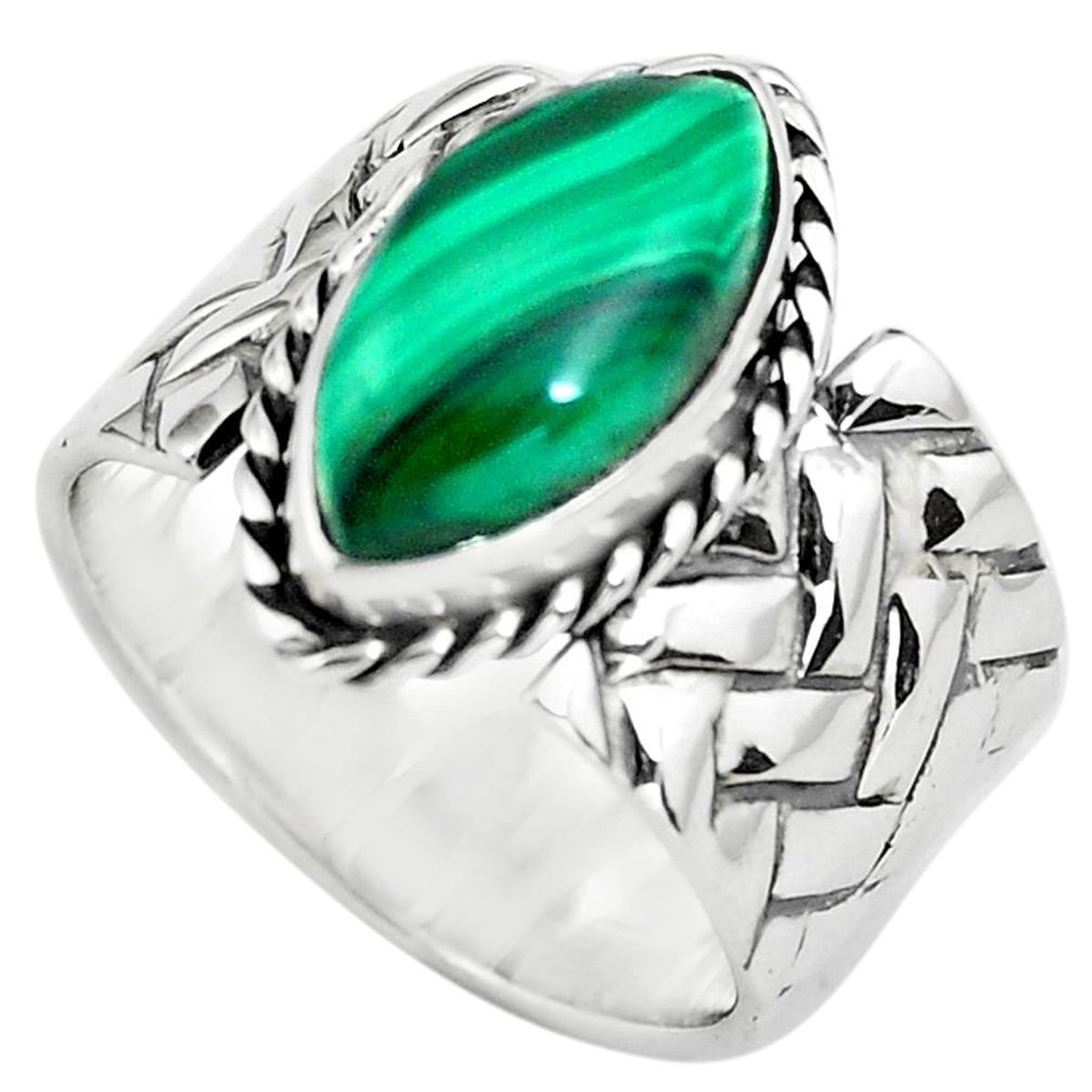 6.92cts natural green malachite marquise 925 silver solitaire ring size 7 p77148