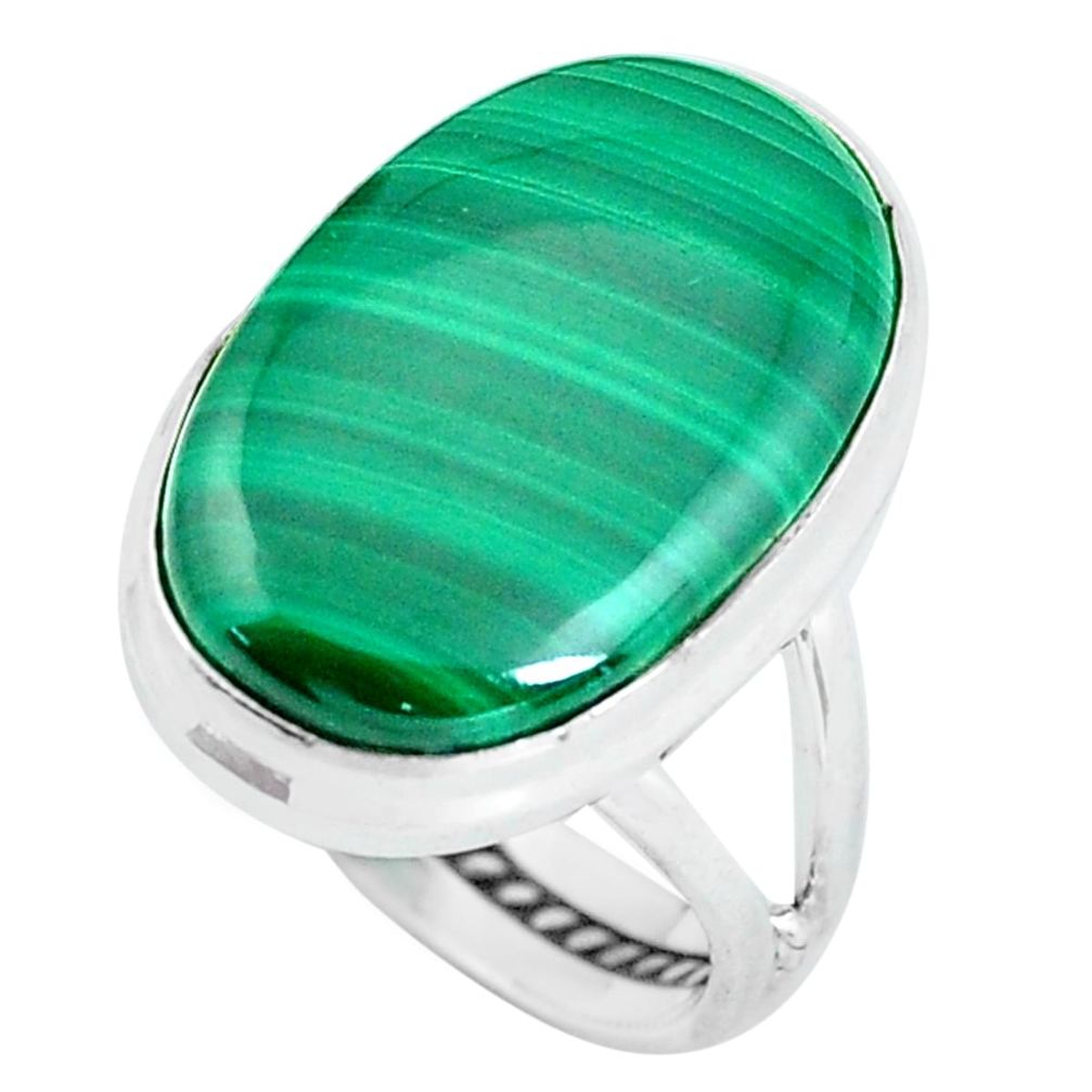 14.72cts natural green malachite oval 925 silver solitaire ring size 6.5 d32065