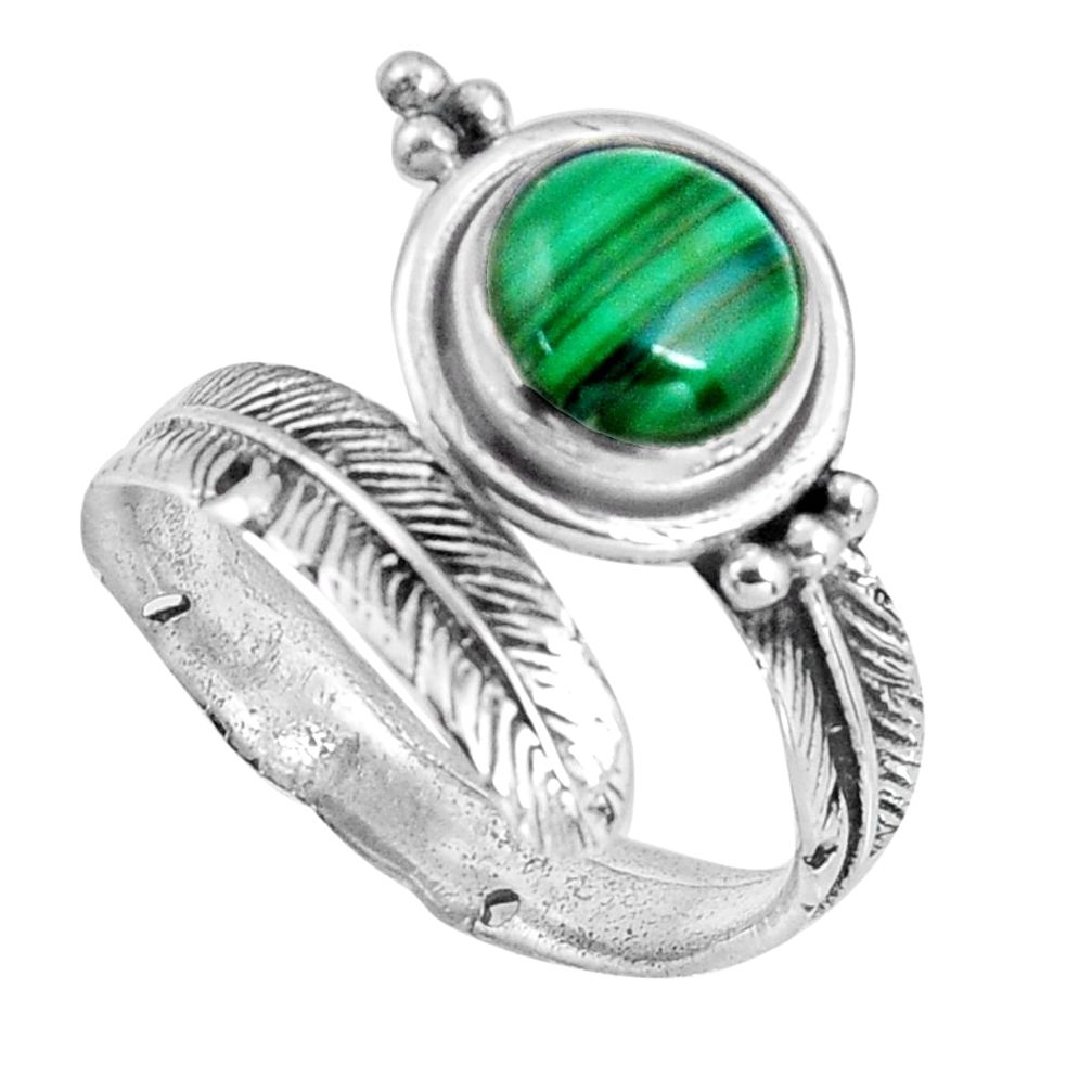 3.19cts natural green malachite silver adjustable feather ring size 8 p90075