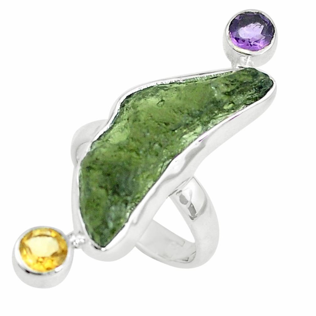 10.01cts natural green moldavite (genuine czech) 925 silver ring size 6.5 p61852