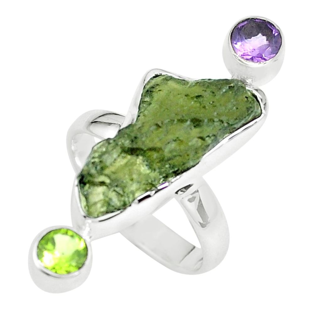 9.42cts natural green moldavite (genuine czech) 925 silver ring size 7.5 p61853