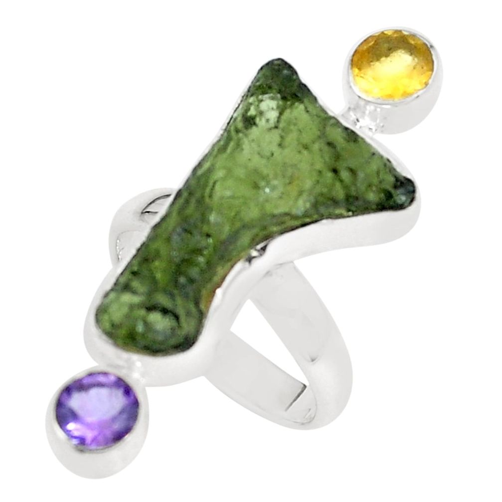 10.01cts natural green moldavite (genuine czech) 925 silver ring size 6 p61855