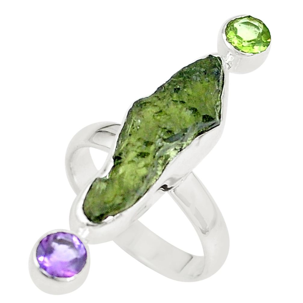8.91cts natural green moldavite (genuine czech) 925 silver ring size 8 p61856