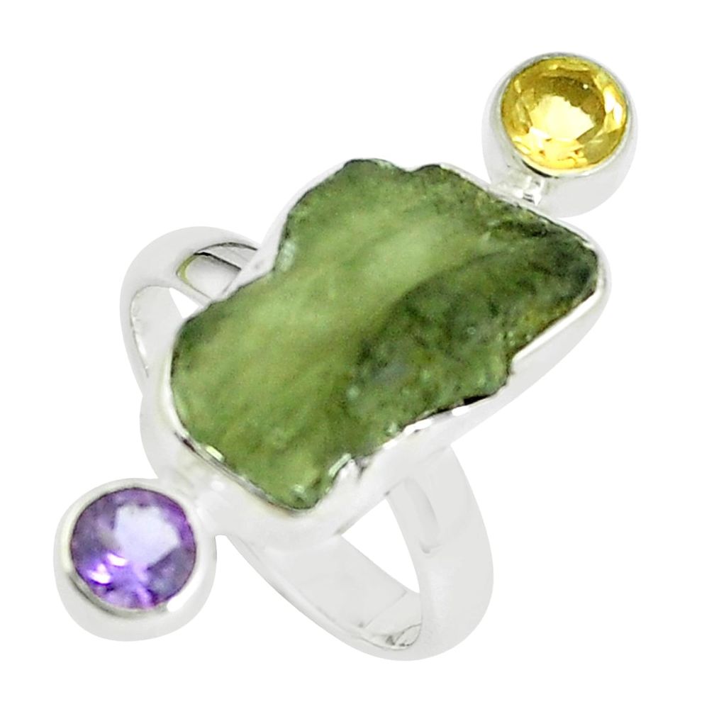 9.67cts natural green moldavite (genuine czech) 925 silver ring size 7 p61858