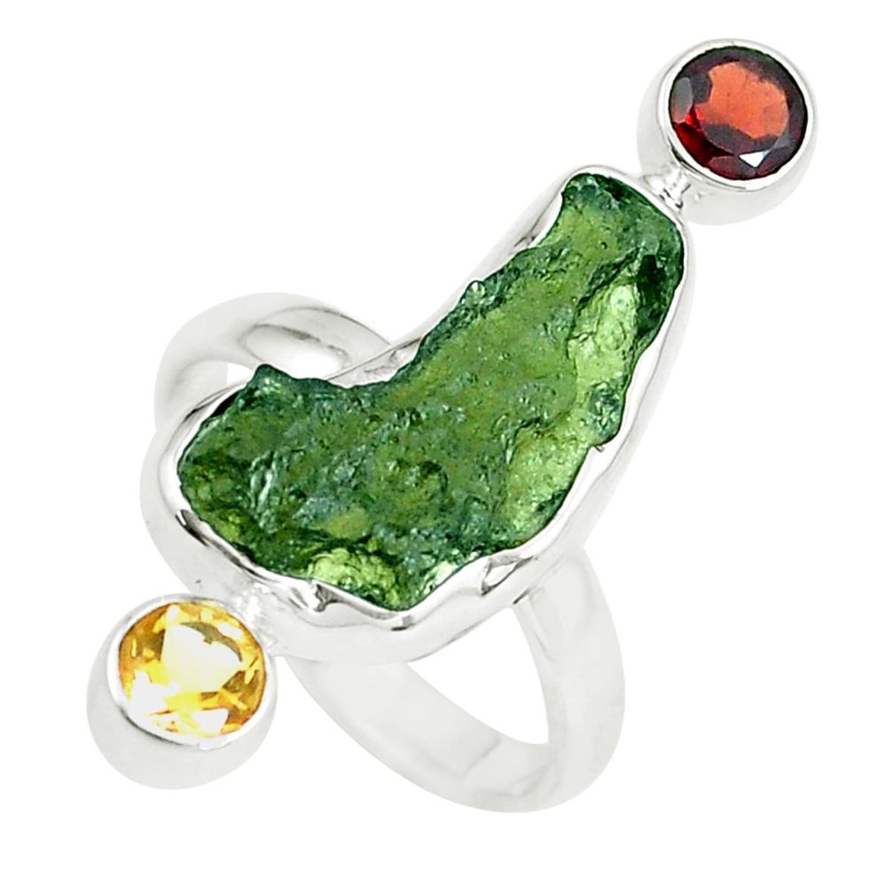 9.67cts natural green moldavite (genuine czech) 925 silver ring size 8.5 p61859