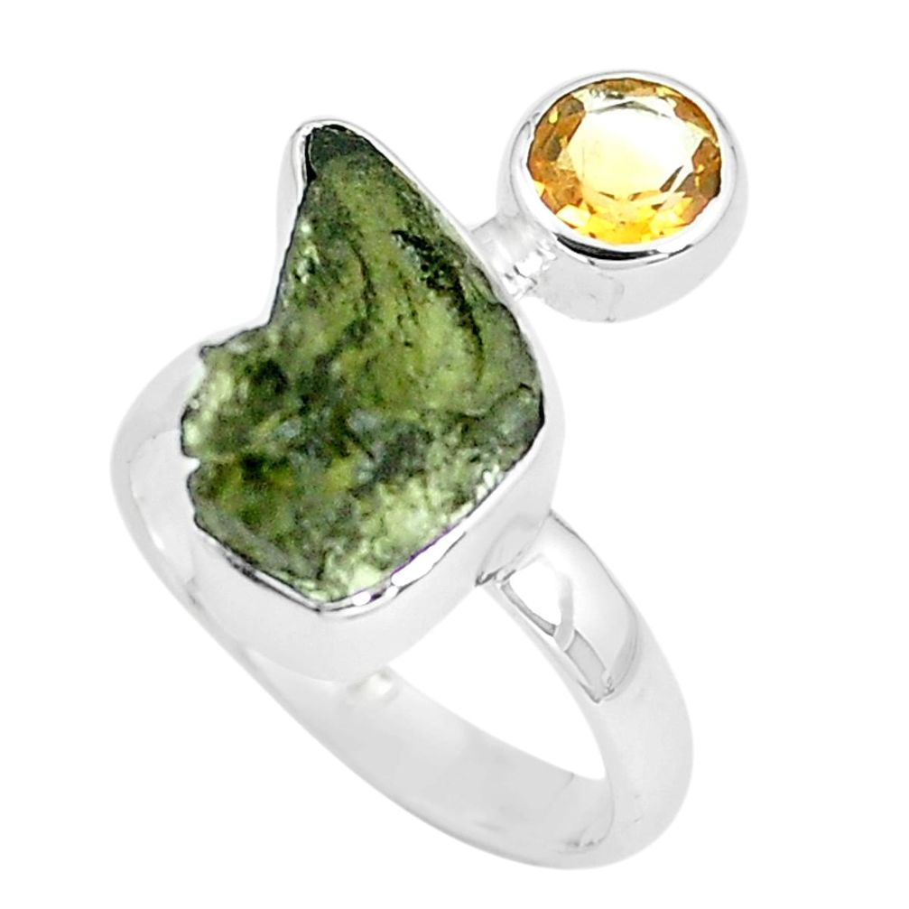 6.72cts natural green moldavite (genuine czech) 925 silver ring size 7 p61881