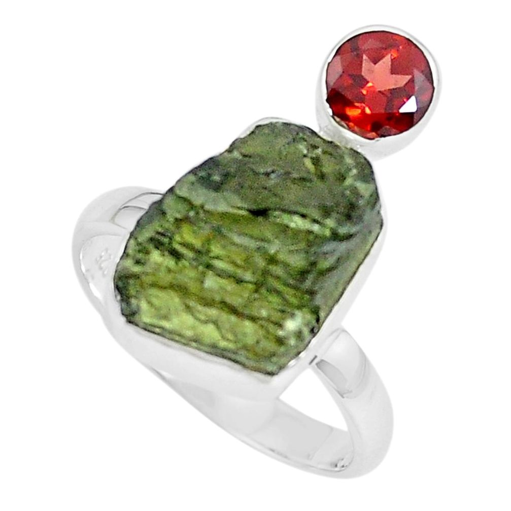 6.84cts natural green moldavite (genuine czech) 925 silver ring size 9 p61882