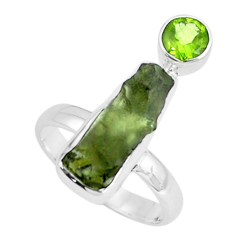 5.81cts natural green moldavite (genuine czech) 925 silver ring size 8 p61883