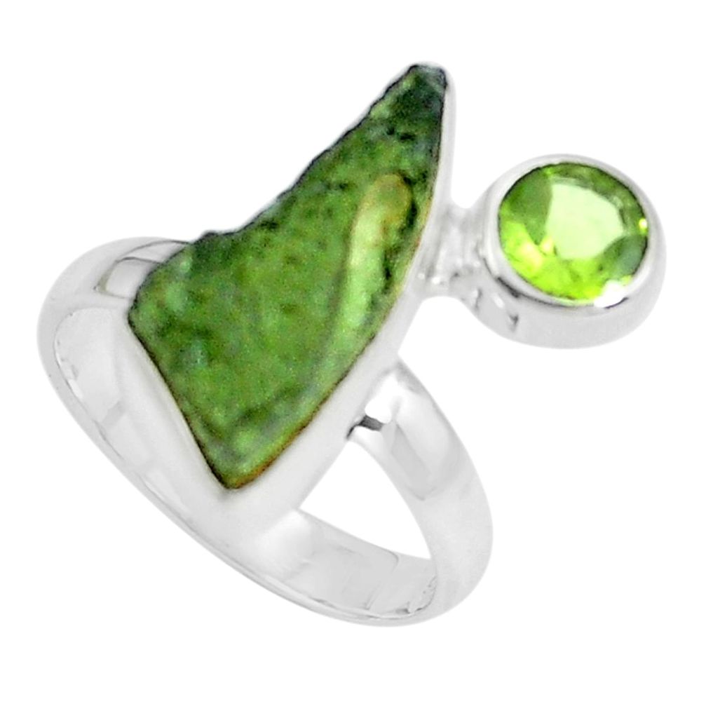 6.27cts natural green moldavite (genuine czech) 925 silver ring size 6 p61885
