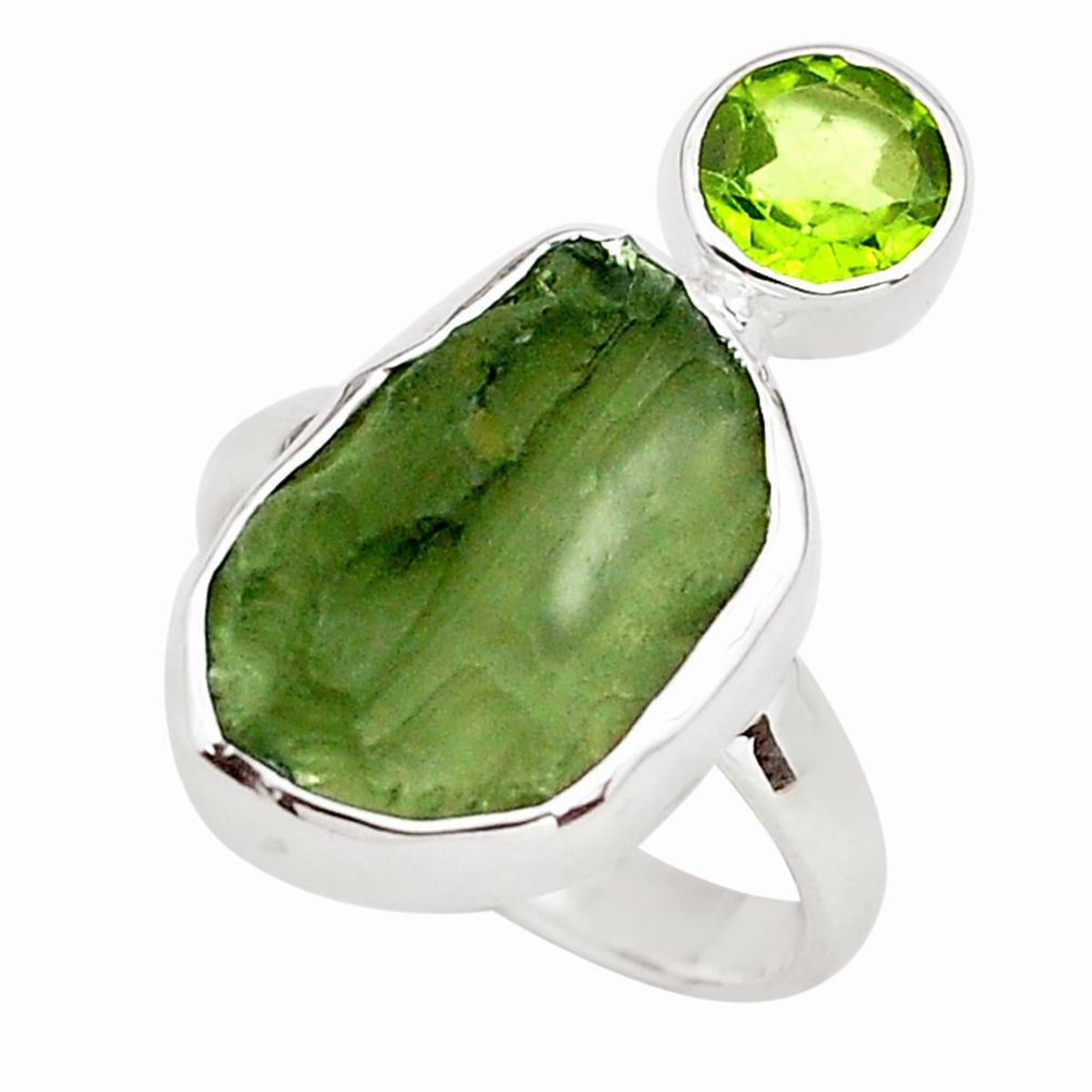 10.02cts natural green moldavite (genuine czech) 925 silver ring size 7 p80241