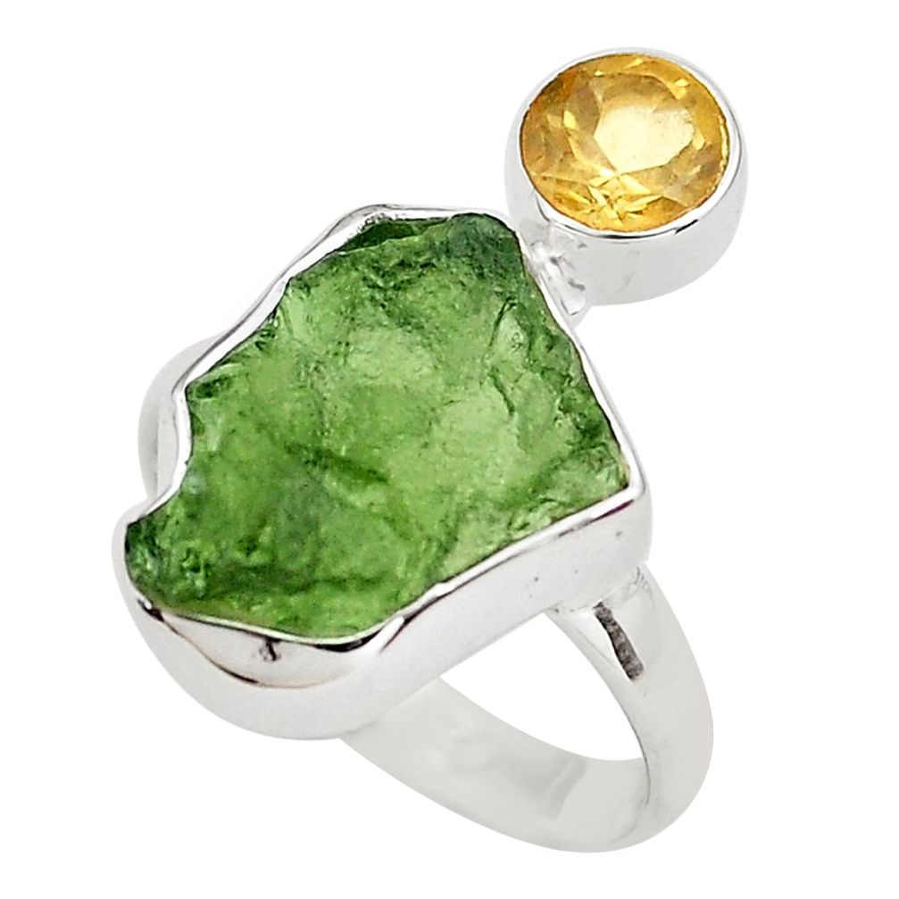 9.04cts natural green moldavite (genuine czech) 925 silver ring size 8 p80248