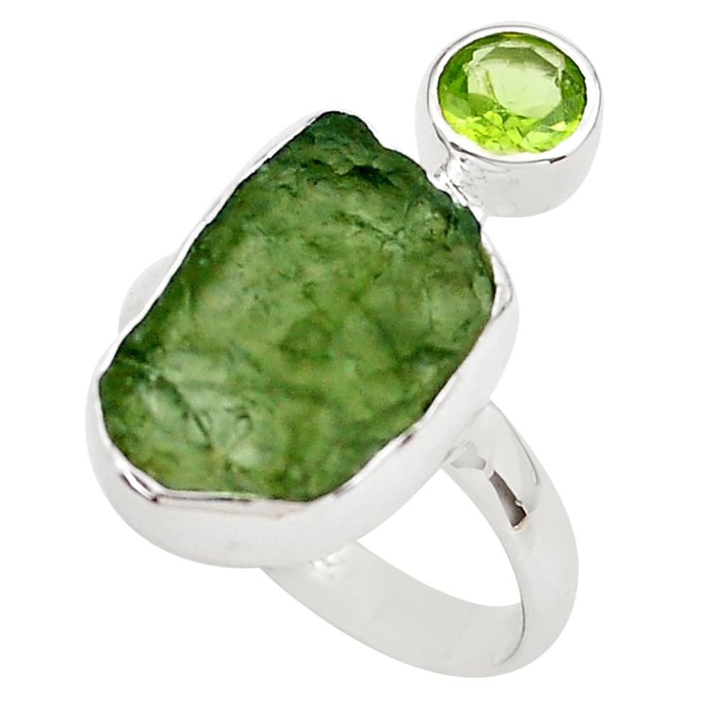 9.61cts natural green moldavite (genuine czech) 925 silver ring size 9 p80262