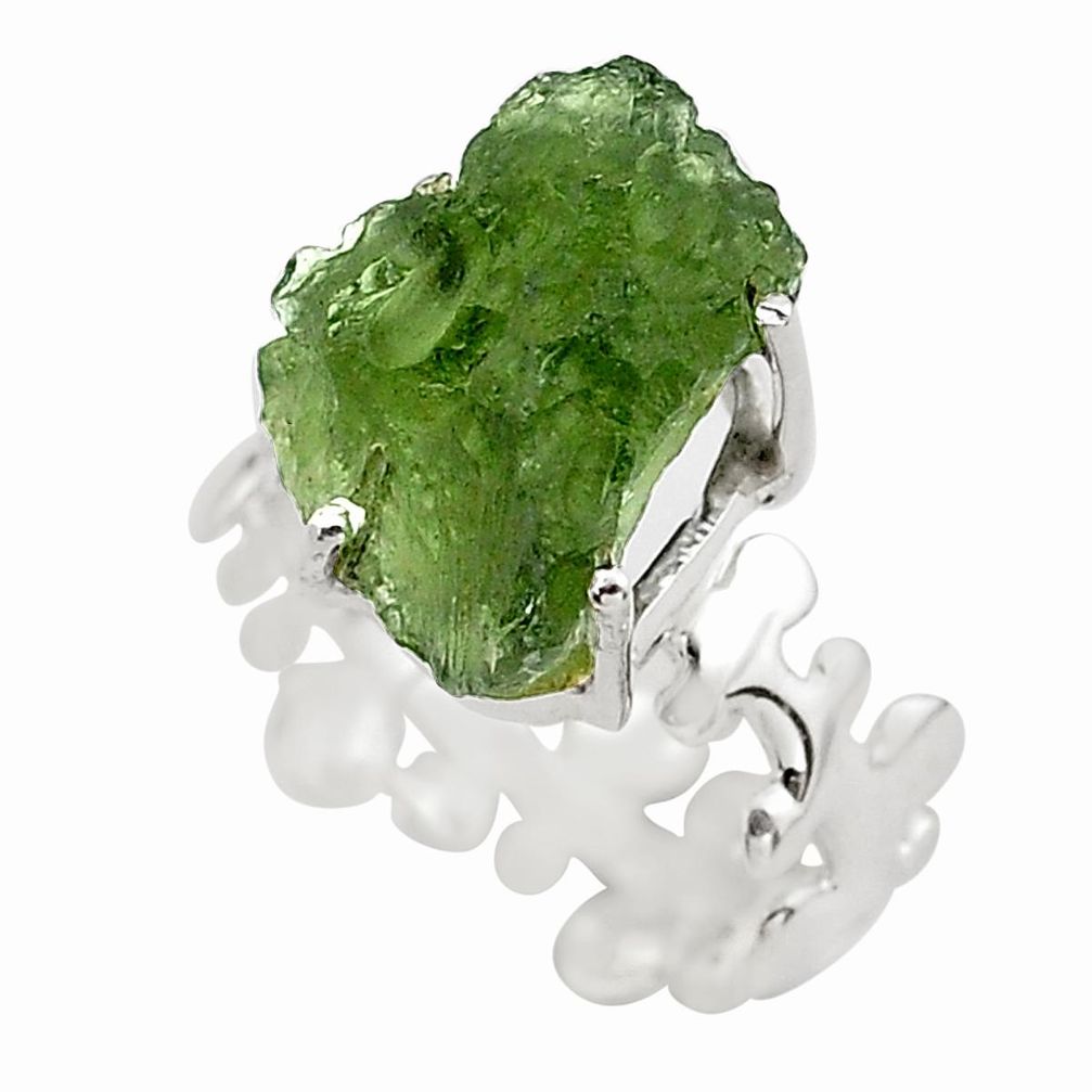 7.67cts natural green moldavite (genuine czech) 925 silver ring size 7 p80265