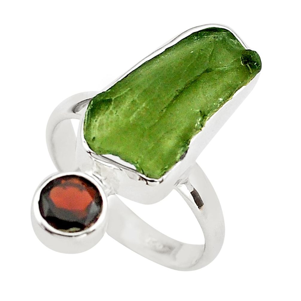 9.61cts natural green moldavite (genuine czech) 925 silver ring size 8 p80266