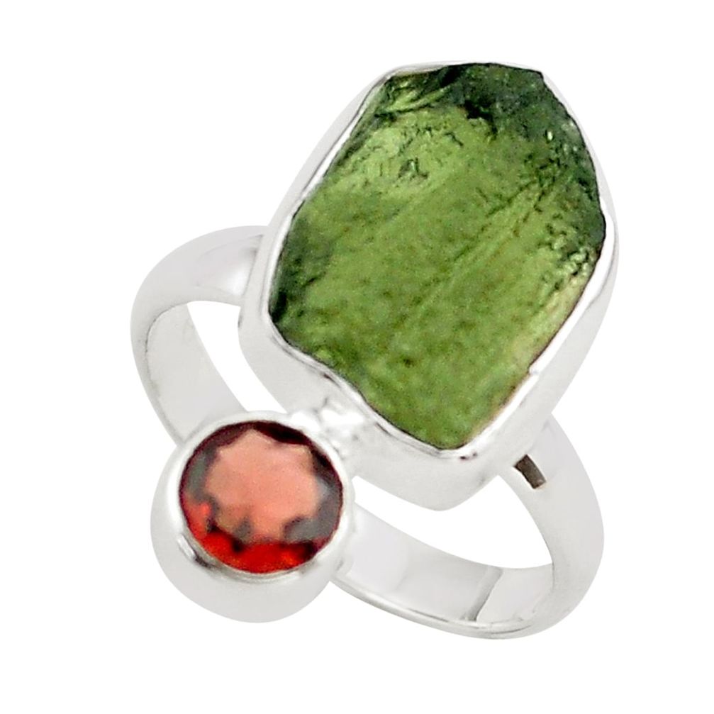 8.44cts natural green moldavite (genuine czech) 925 silver ring size 8 p80278