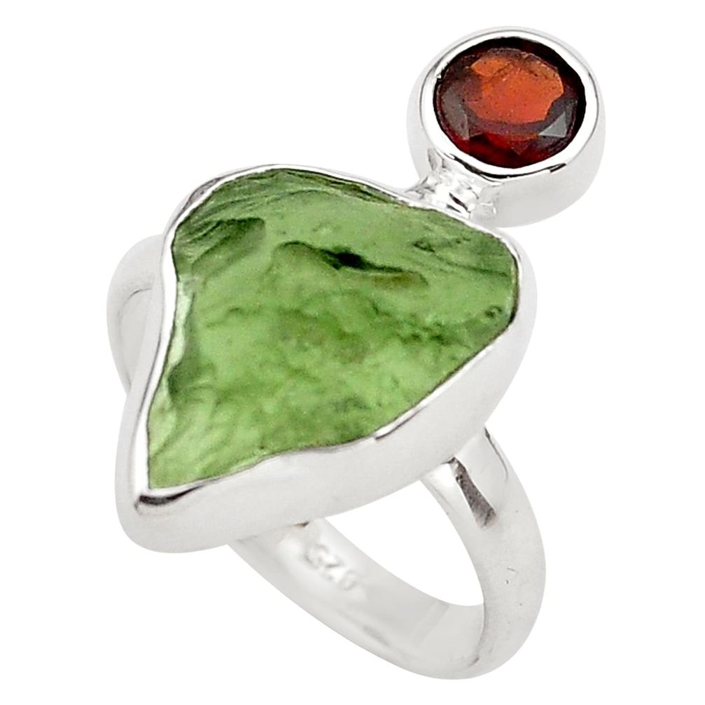 8.44cts natural green moldavite (genuine czech) garnet silver ring size 8 p80260