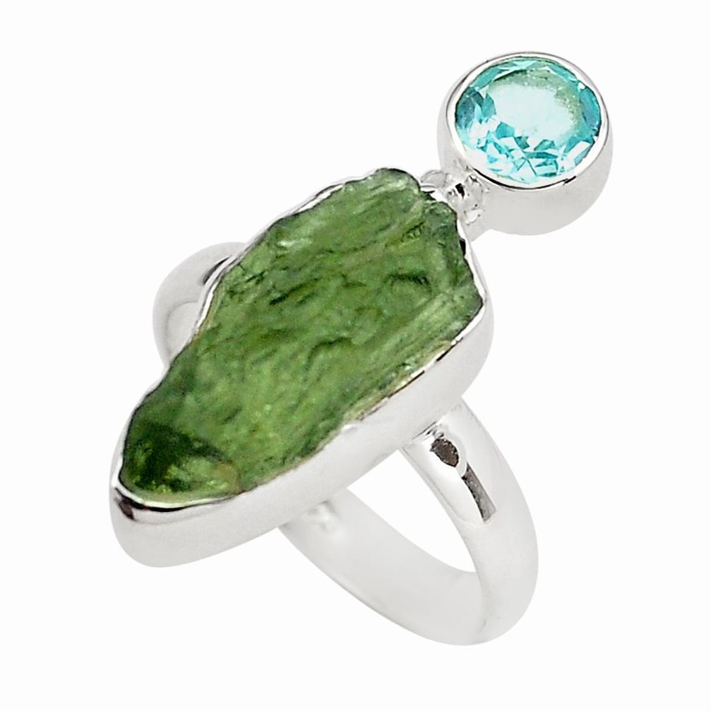 8.05cts natural green moldavite (genuine czech) topaz silver ring size 8 p80249