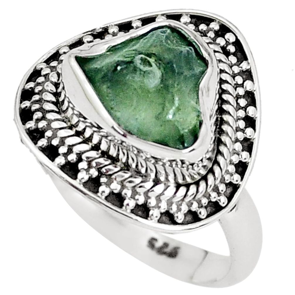 4.73cts natural green moldavite 925 silver solitaire ring jewelry size 8 p34292