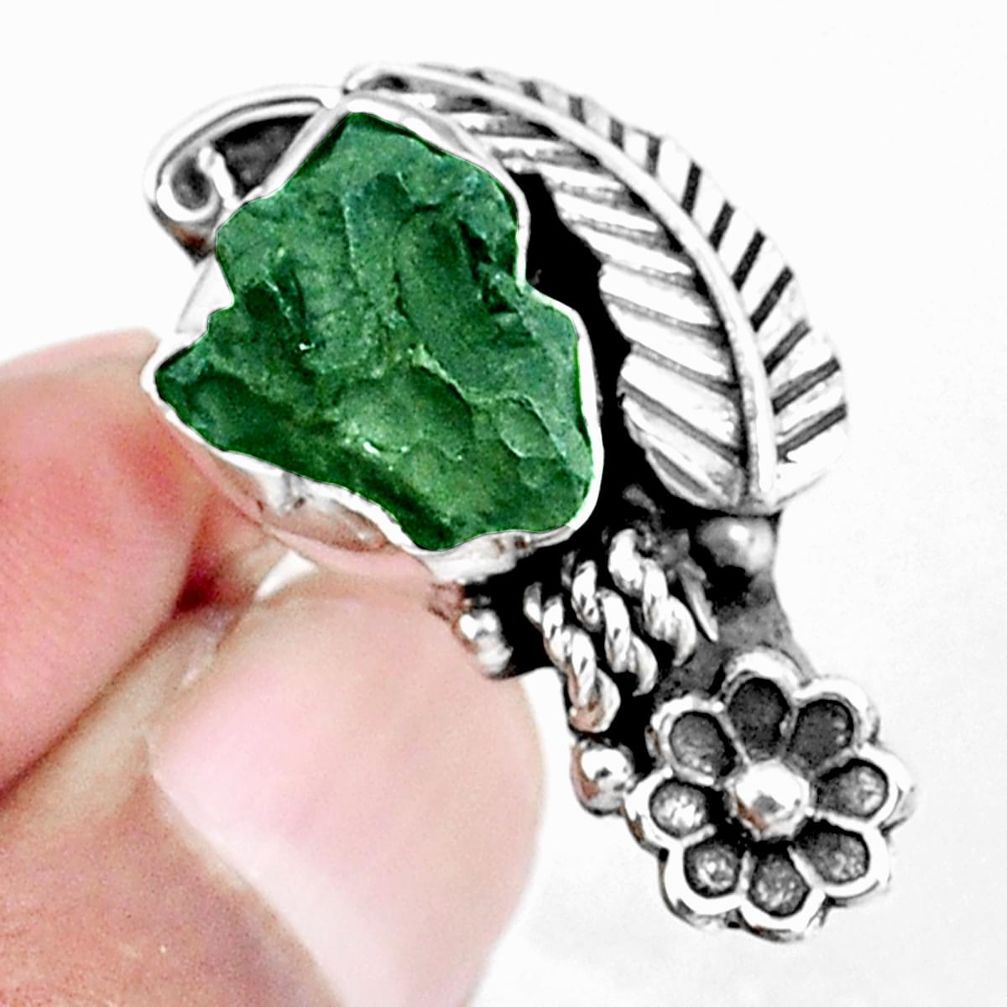 11.23cts natural green moldavite 925 silver solitaire ring jewelry size 8 p42517