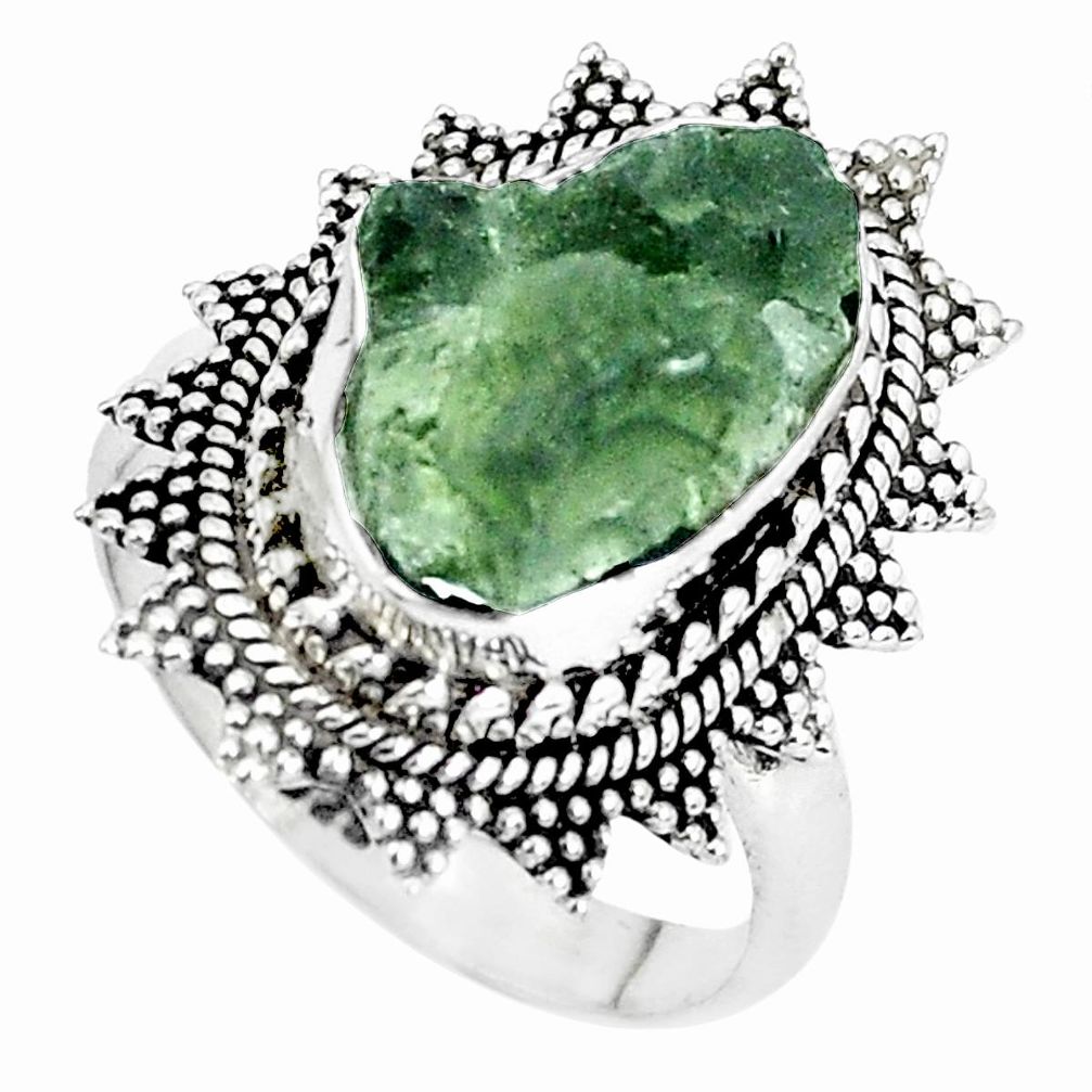 7.36cts natural green moldavite 925 silver solitaire ring size 8 p34296