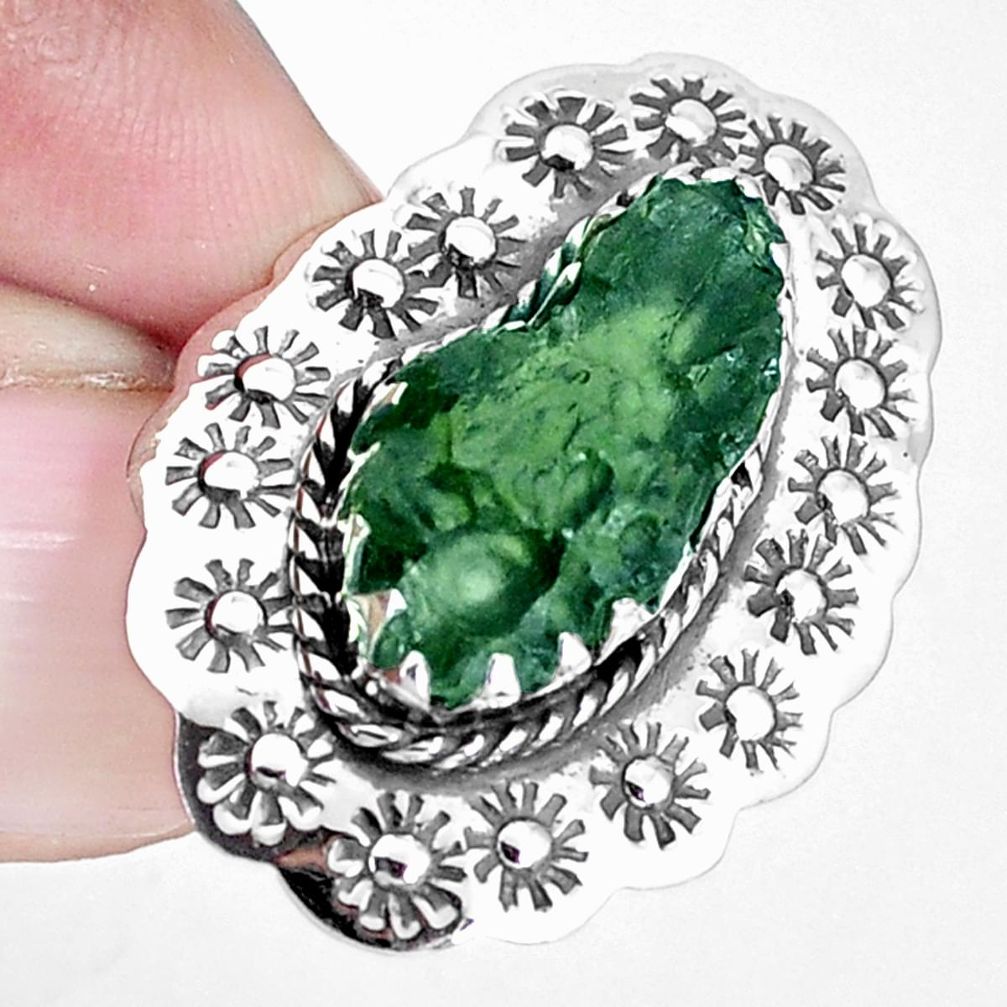 9.71cts natural green moldavite 925 silver solitaire ring size 7.5 p42509