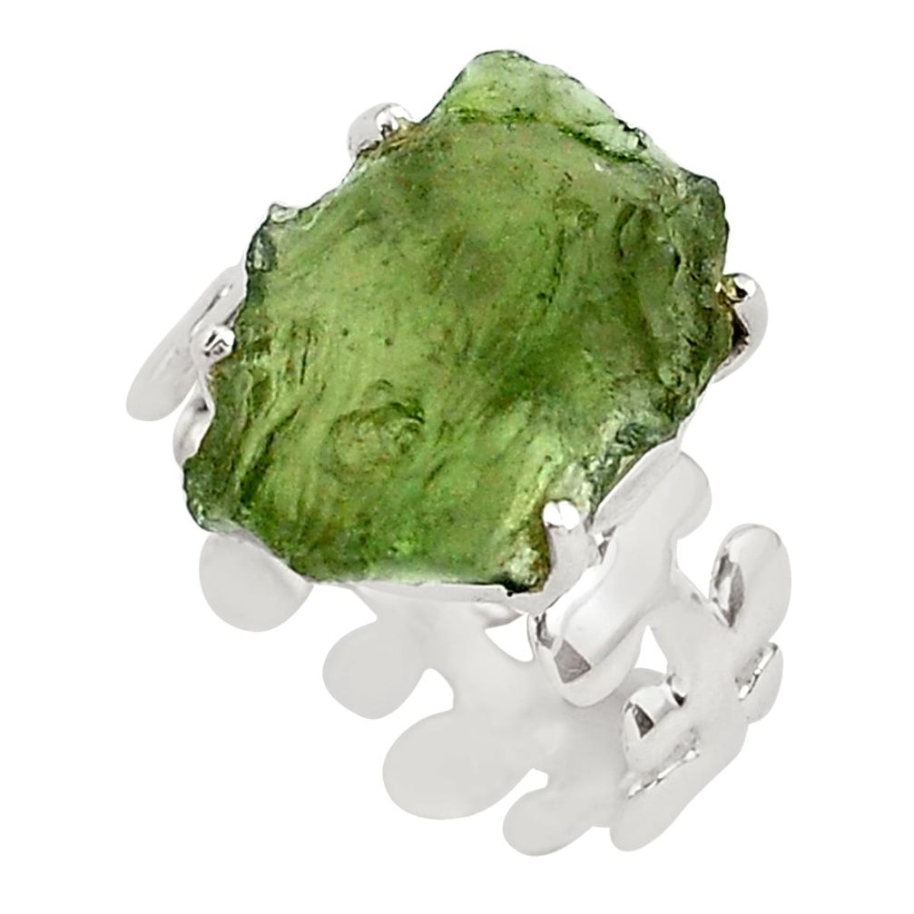 6.97cts natural green moldavite 925 silver solitaire ring size 7.5 p80282