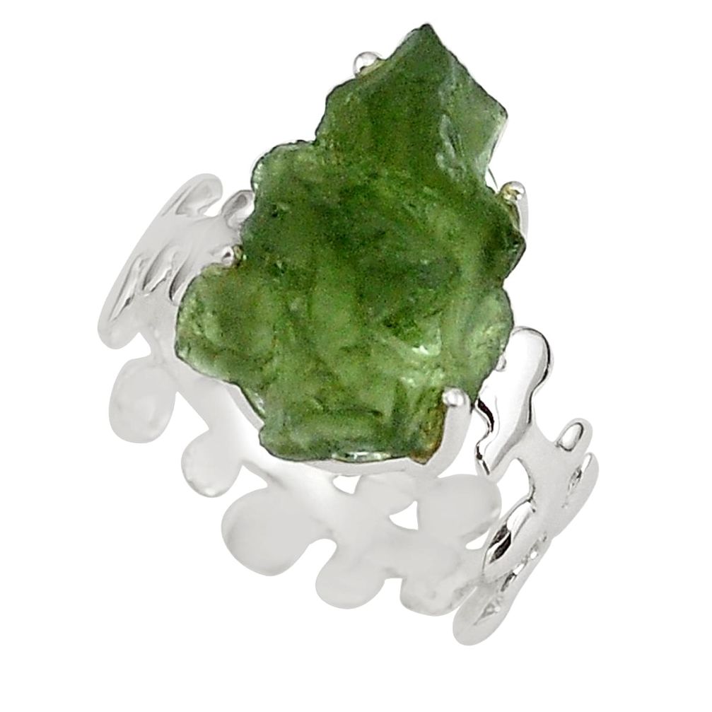 8.05cts natural green moldavite 925 silver solitaire ring size 9 p80287
