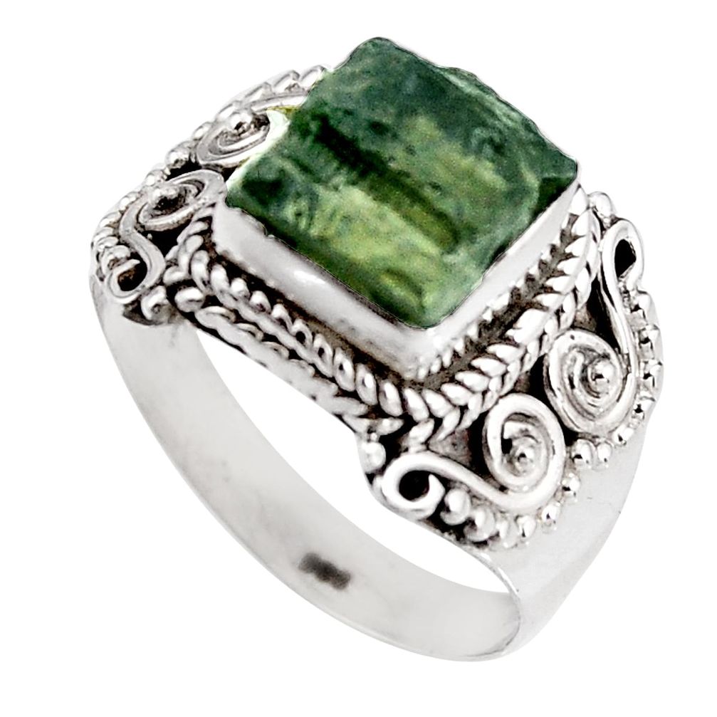 4.03cts natural green moldavite 925 silver solitaire ring size 7 p92021