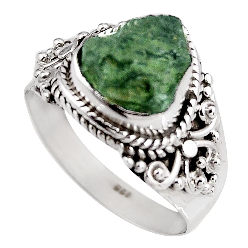 4.51cts natural green moldavite 925 silver solitaire ring size 8 p92023